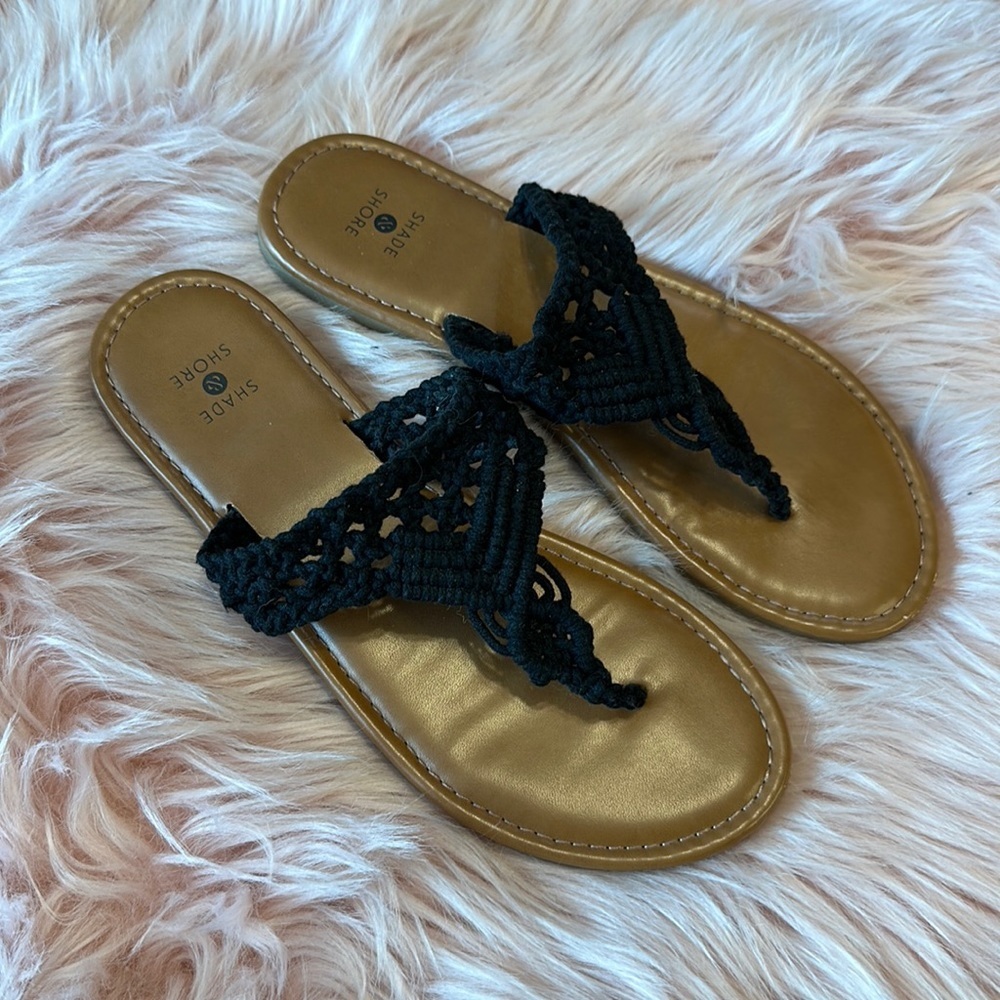 Shade & Shore Black Crochet Simple Minimalistic Summer Sandals